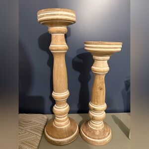 Rustic Wooden Candle Holders Set